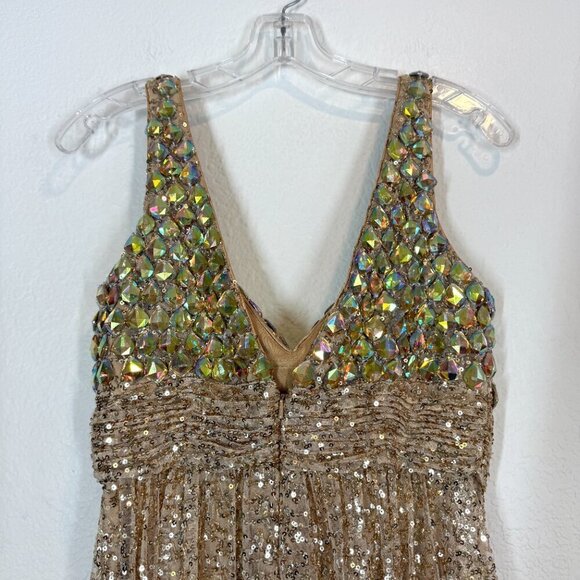 La Femme Gown Beaded Dress Gold Sequin Rhinestone Evening Tall 6 - Picture 10 of 17
